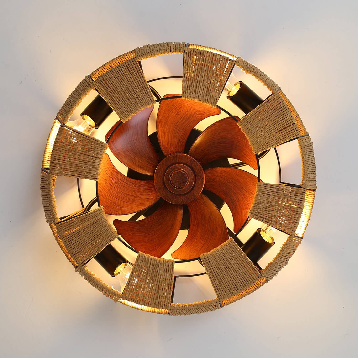 1041 Canework White Flush Mount Bladeless Fan Light (1)