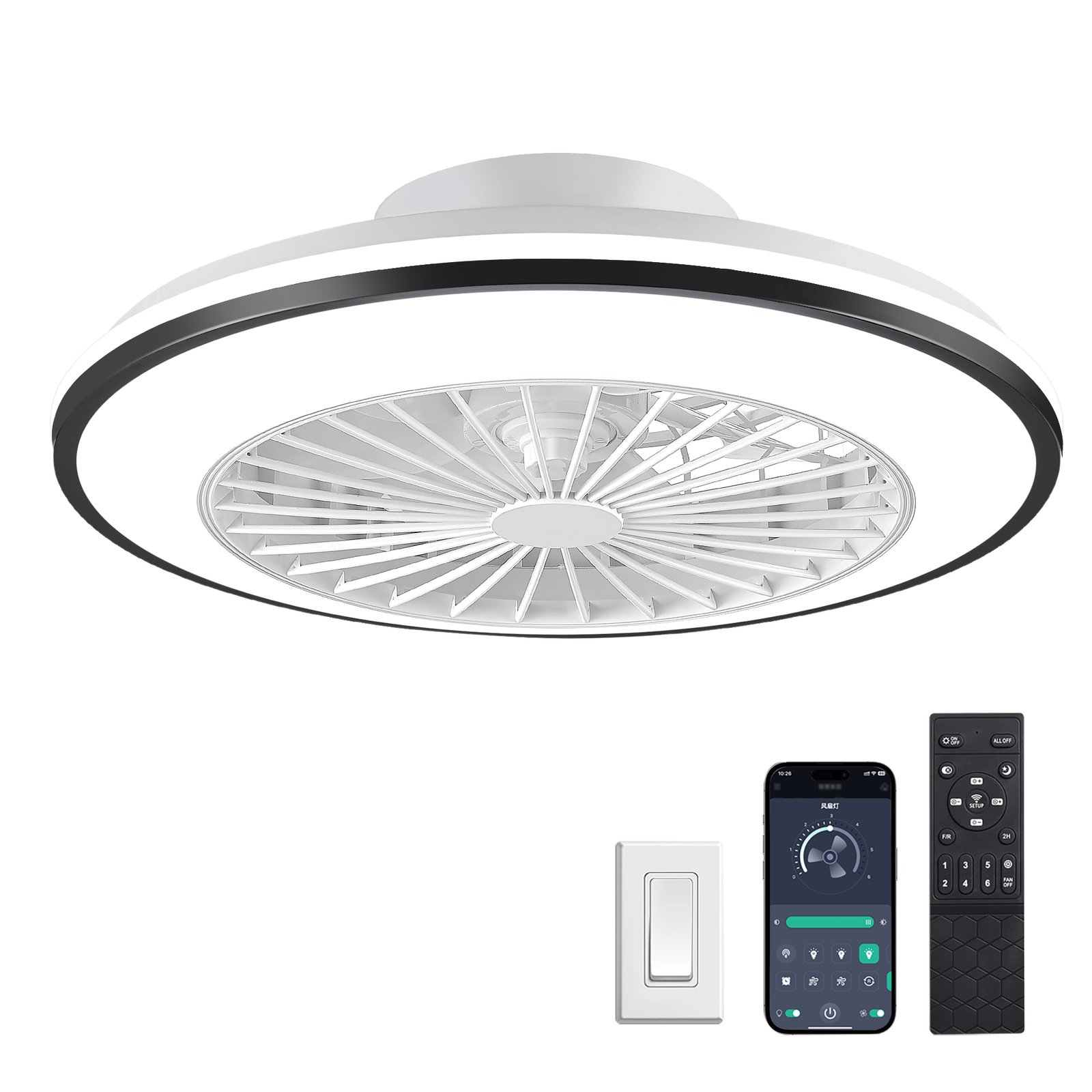 1076 Black Flush Mount Bladeless Fan Light (1)