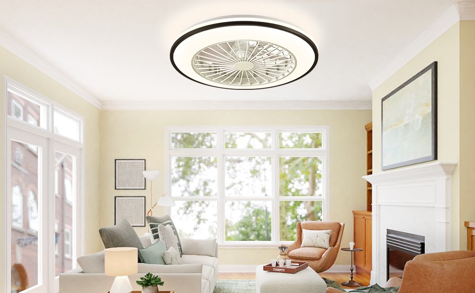 1076 Black Flush Mount Bladeless Fan Light (12)