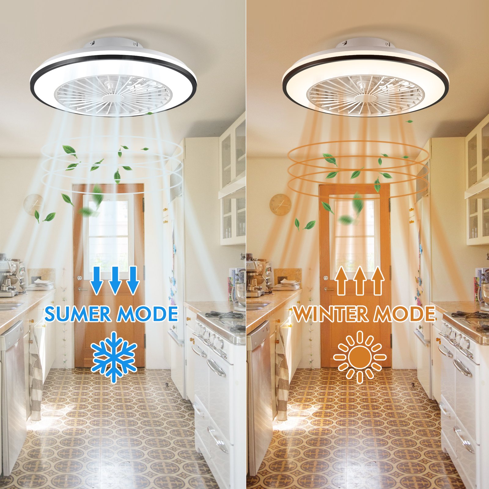 1076 Black Flush Mount Bladeless Fan Light (3)