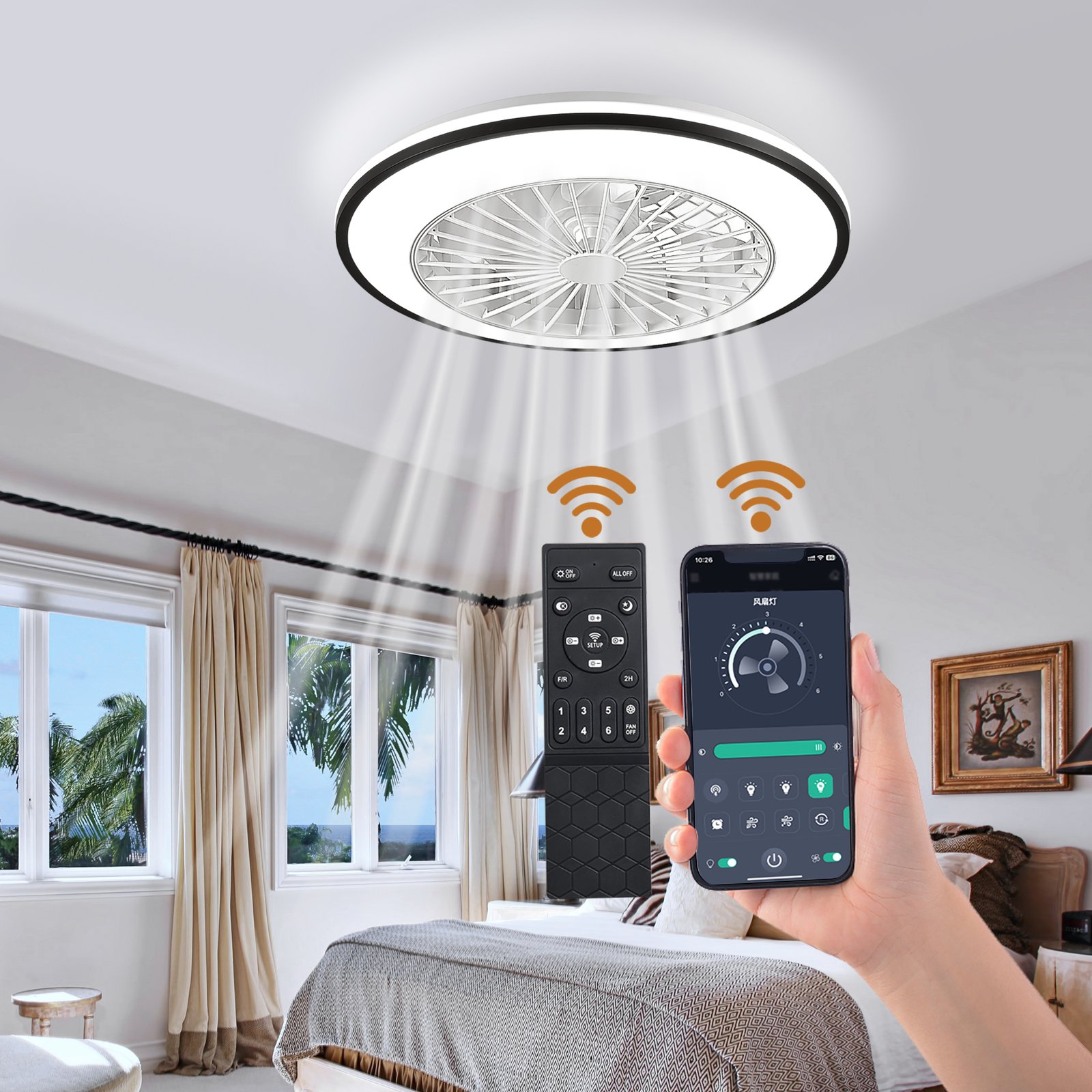 1076 Black Flush Mount Bladeless Fan Light (7)