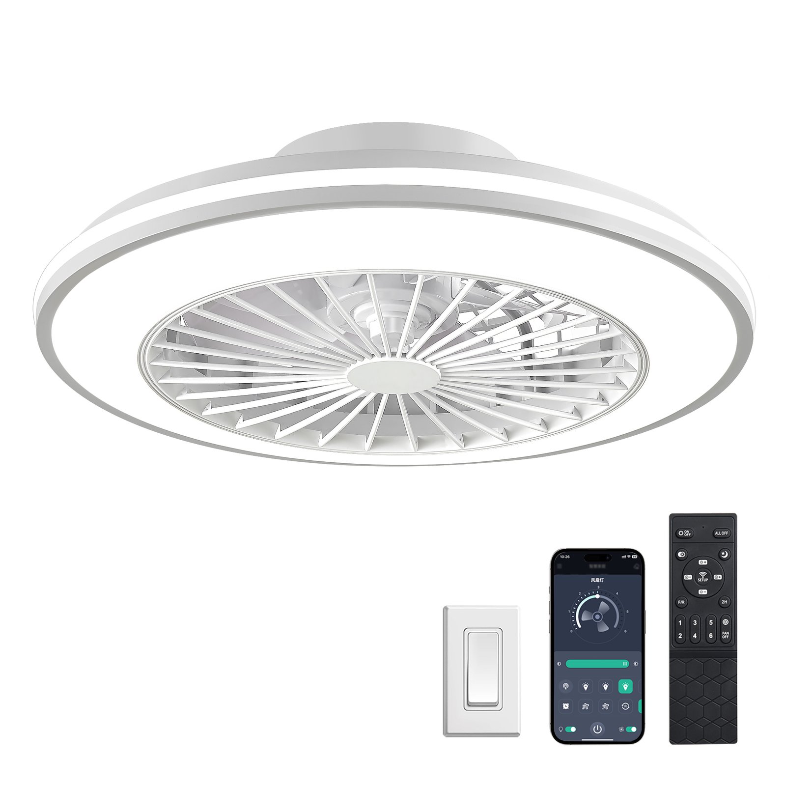 1076 White Flush Mount Bladeless Fan Light (1)