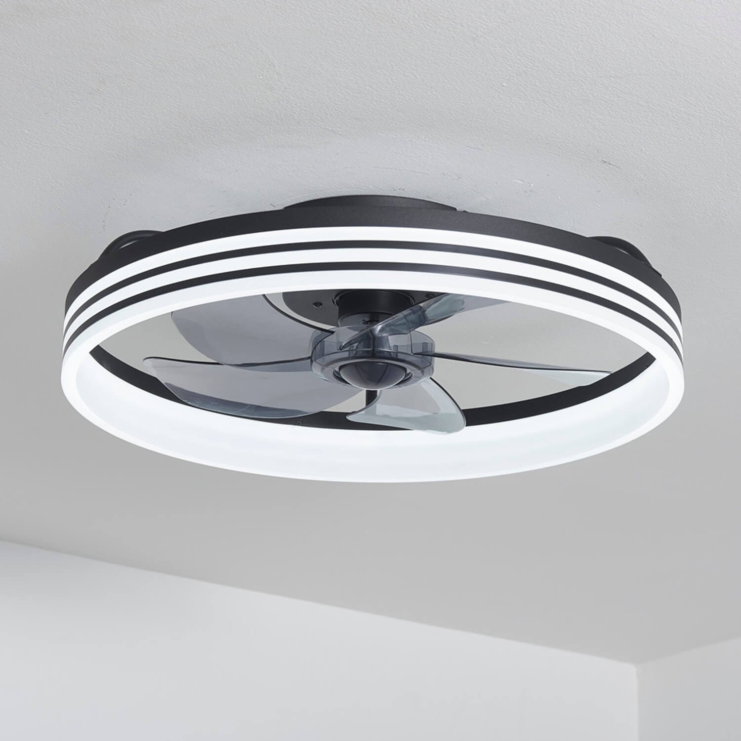 1091 Black 5 Leaves Flush Mount Bladeless Fan Light (0)