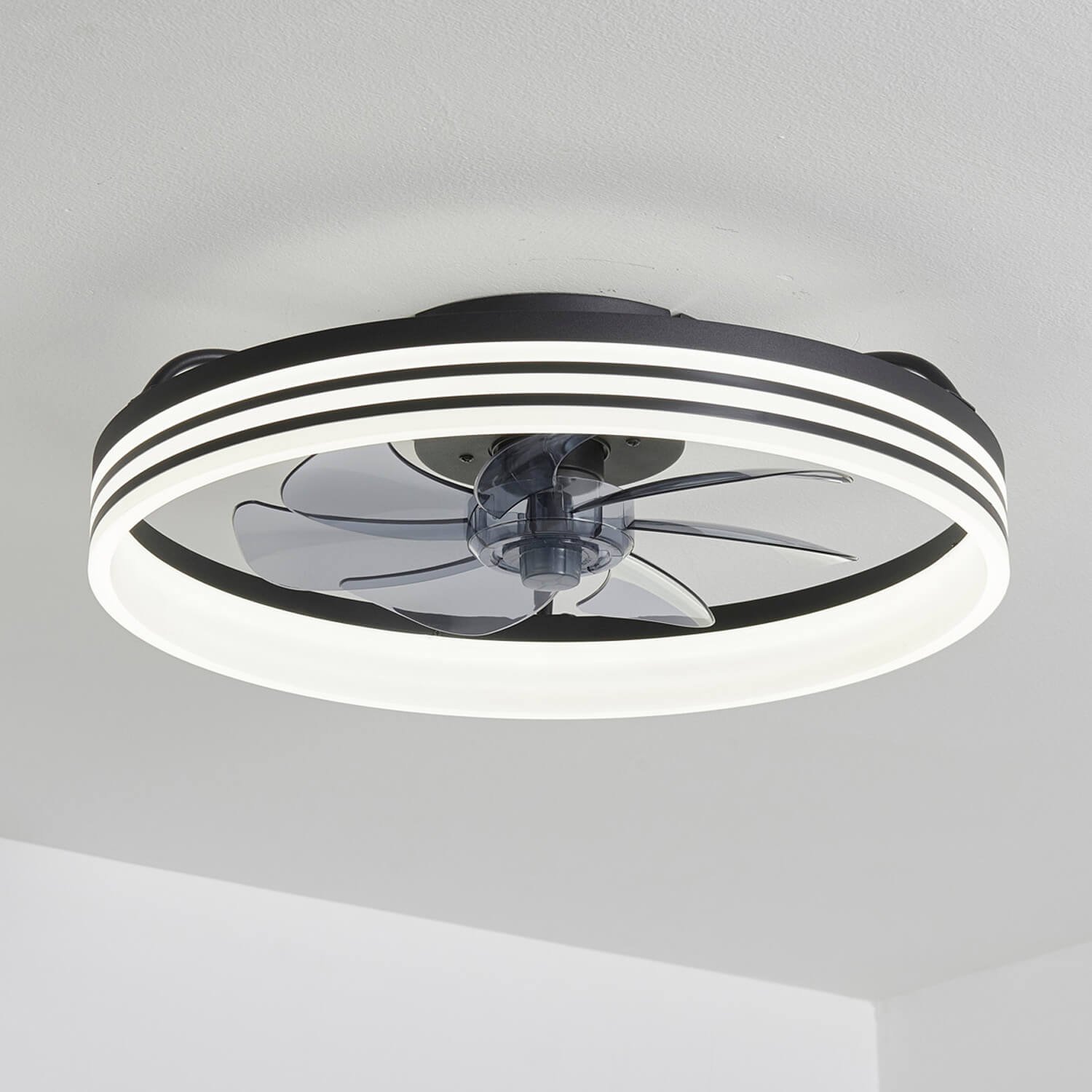 1091 Black 7 Leaves Flush Mount Bladeless Fan Light (0)