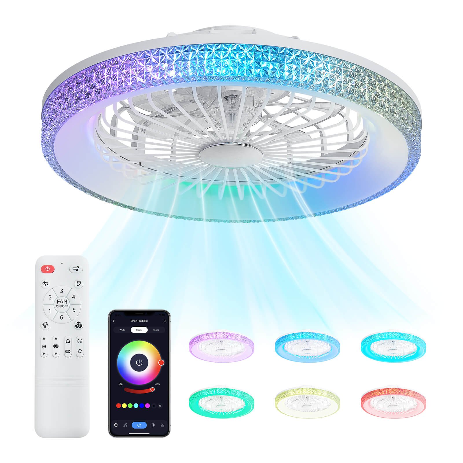 1152 White Rgb Flush Mount Bladeless Fan Light (1)