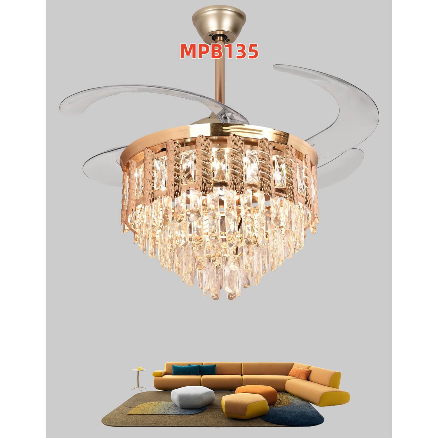 Crystal Retractable Ceiling Fan Mpb135
