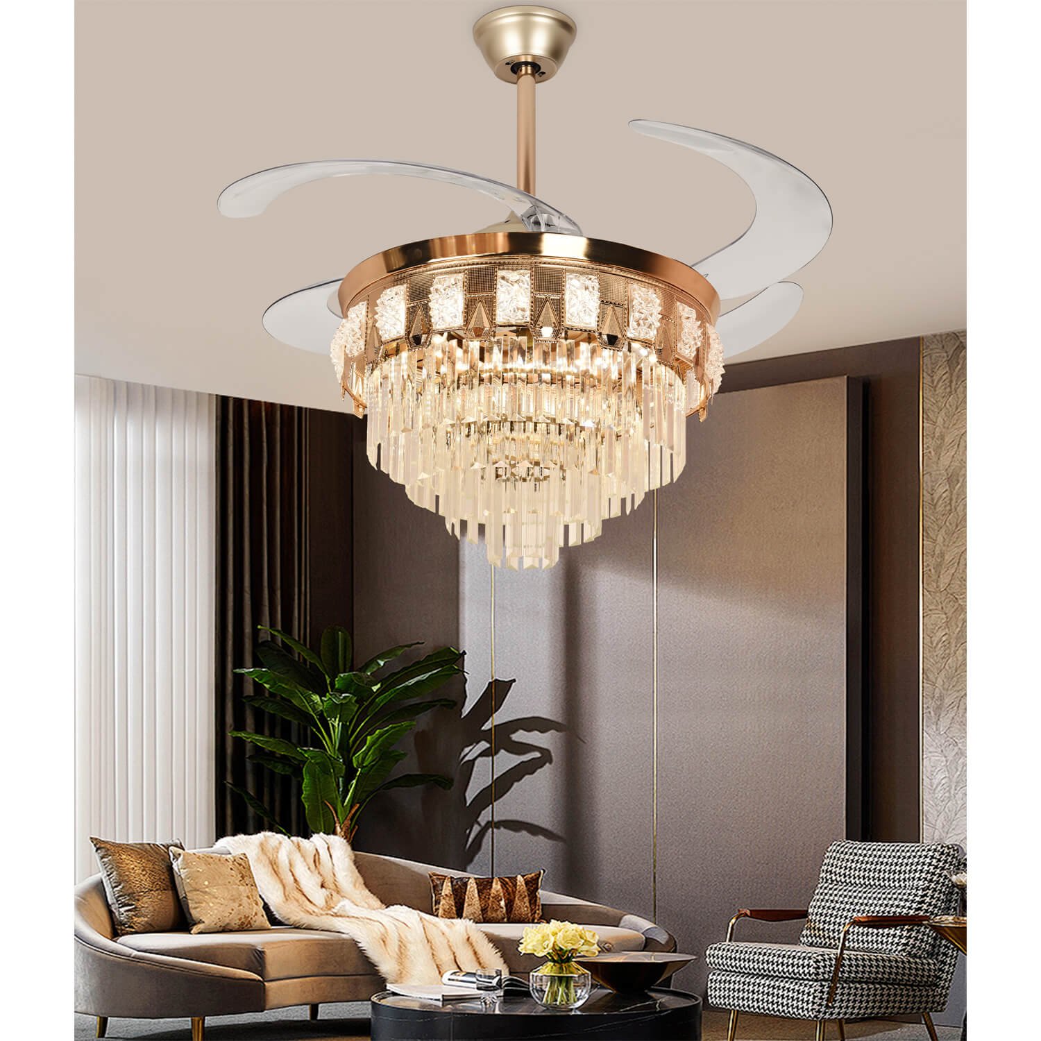 Crystal Retractable Ceiling Fan Mpb183